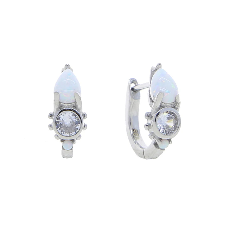 Sterling Silver Fire Opal Mini Hoop Earrings