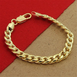 925 Silver Sideways 24K Bracelet Men Women Party Charm Jewelry Gift