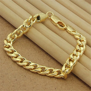 925 Silver Sideways 24K Bracelet Men Women Party Charm Jewelry Gift