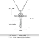 925 Sterling Silver Heart Cross Necklace with Zirconia Pendant