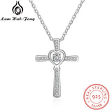 925 Sterling Silver Heart Cross Necklace with Zirconia Pendant