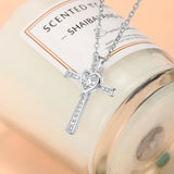 925 Sterling Silver Heart Cross Necklace with Zirconia Pendant