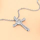 925 Sterling Silver Heart Cross Necklace with Zirconia Pendant