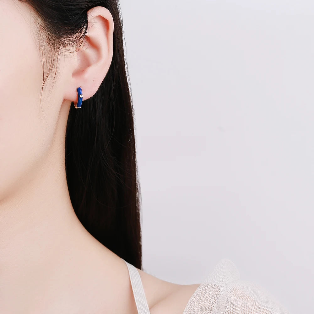 925 Silver Hoop Earrings Women Multicolor Circle Jewelry