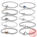 925 Silver Moment Bracelet, Fallen Leaves Clasp Chain for Women