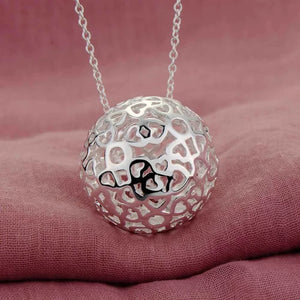 925 Silver Charm Necklace Hollow Ball Pendant Women Party Christmas