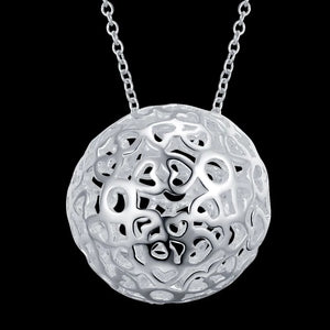 925 Silver Charm Necklace Hollow Ball Pendant Women Party Christmas
