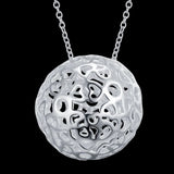 925 Silver Charm Necklace Hollow Ball Pendant Women Party Christmas