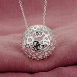 925 Silver Charm Necklace Hollow Ball Pendant Women Party Christmas