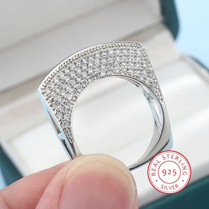 925 Silver Irregular Hollow Diamond Ring Women Bar Party Jewelry