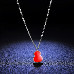 925 Silver Red Enamel Gourd Necklace for Girls