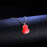 925 Silver Red Enamel Gourd Necklace for Girls