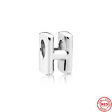 925 Sterling Silver Polished Letters A-Z Charm Bead for Bracelet DIY Jewelry