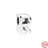 925 Sterling Silver Polished Letters A-Z Charm Bead for Bracelet DIY Jewelry