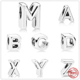 925 Sterling Silver Polished Letters A-Z Charm Bead for Bracelet DIY Jewelry