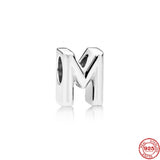 925 Sterling Silver Polished Letters A-Z Charm Bead for Bracelet DIY Jewelry