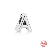 925 Sterling Silver Polished Letters A-Z Charm Bead for Bracelet DIY Jewelry