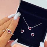 925 Silver Red Crystal Heart Jewelry Set for Her
