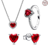 925 Silver Red Crystal Heart Jewelry Set for Her