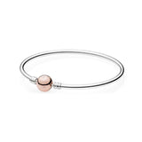 925 Sterling Silver Round Buckle Clasp Smooth Bangle for Women