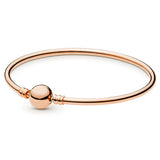 925 Sterling Silver Round Buckle Clasp Smooth Bangle for Women