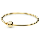 925 Sterling Silver Round Buckle Clasp Smooth Bangle for Women