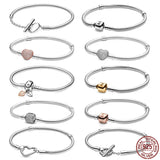 925 Sterling Silver Heart Buckle Bracelet for Charm Beads DIY Jewelry