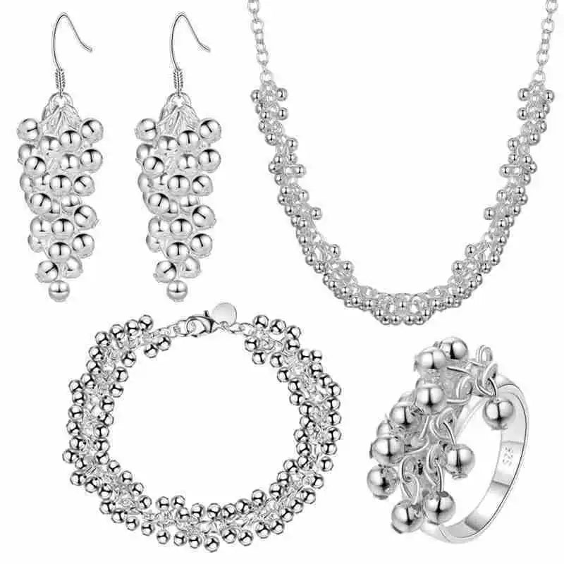 925 Sterling Silver Grape Beads Jewelry Set for Women Wedding Party