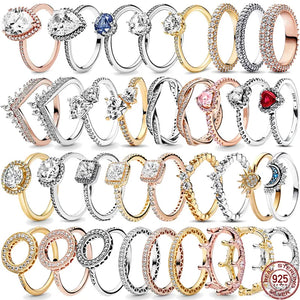 925 Silver Dazzling Crown Heart Ring Couple Charm Jewelry