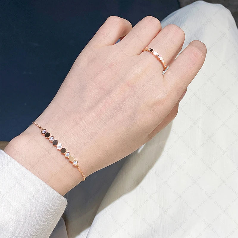 925 Sterling Silver Zircon Bracelet Hexagon Catenary High Jewelry