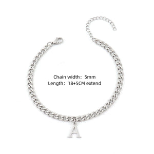 Classic Initial Letter Bracelet Stainless Steel Cuban Chain Men's Jewelry Gift