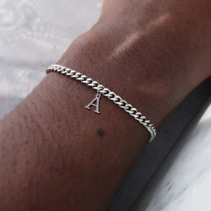 Classic Initial Letter Bracelet Stainless Steel Cuban Chain Men's Jewelry Gift