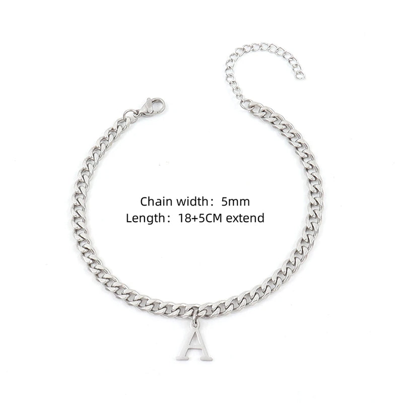 Classic Initial Letter Bracelet Stainless Steel Cuban Chain Men's Jewelry Gift