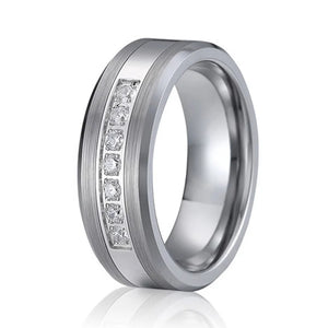 Classic Alliances 8mm Tungsten Carbide Wedding Bands with CZ Stones