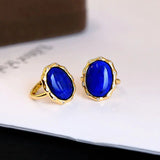 Vintage Oval Lapis Lazuli Ring for Women, Silver Inlay High-End Banquet Jewelry