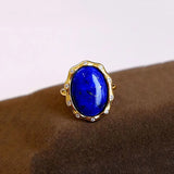 Vintage Oval Lapis Lazuli Ring for Women, Silver Inlay High-End Banquet Jewelry