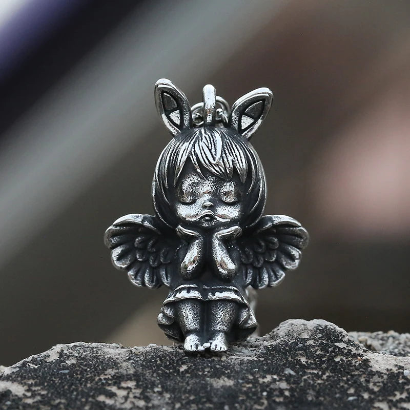 Angel Pendant Necklace Seraphim Pray Pendant Long Chain Neck