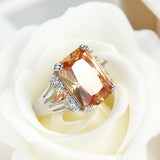 925 Sterling Silver Large Champagne CZ Stone Ring