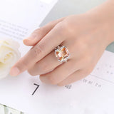 925 Sterling Silver Large Champagne CZ Stone Ring