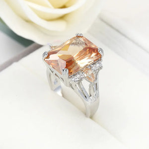 925 Sterling Silver Large Champagne CZ Stone Ring