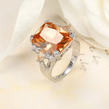 925 Sterling Silver Large Champagne CZ Stone Ring