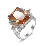 925 Sterling Silver Large Champagne CZ Stone Ring