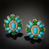 Floral Crystal Green Coral Stone Ear Clips Women Fine Jewelry