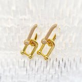 Classic Big U Bamboo Earrings Micro CZ Stone Double Used Circle Hoop Earrings