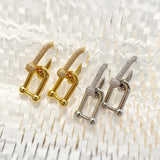 Classic Big U Bamboo Earrings Micro CZ Stone Double Used Circle Hoop Earrings