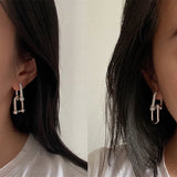 Classic Big U Bamboo Earrings Micro CZ Stone Double Used Circle Hoop Earrings
