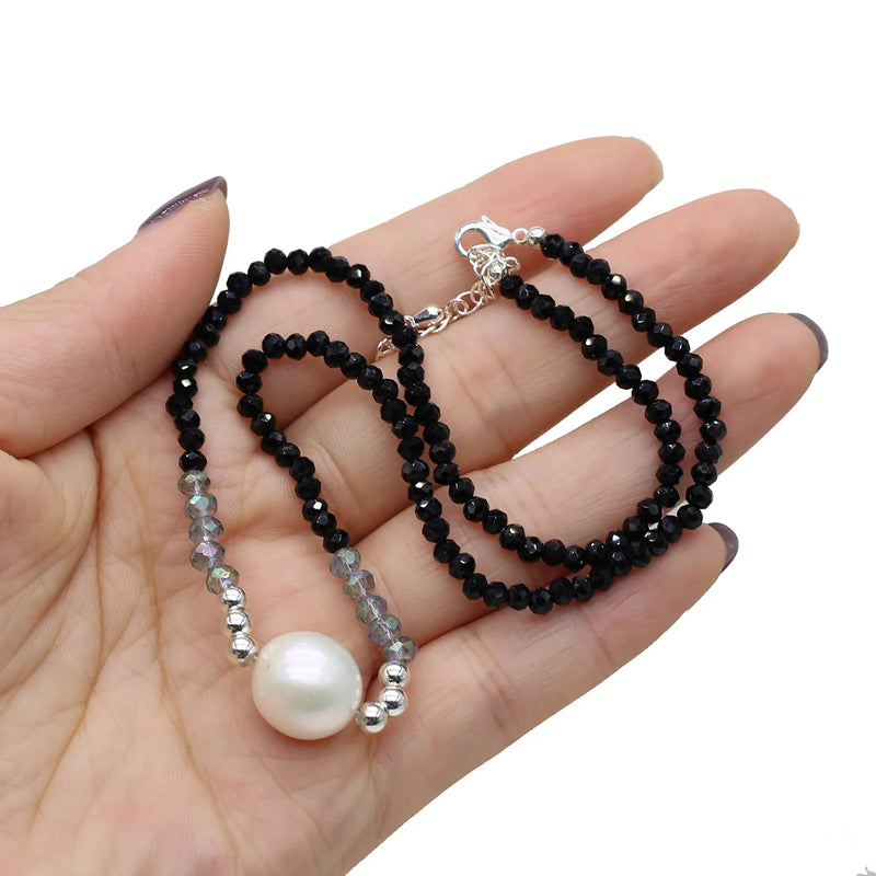 Crystal Chokers Necklace with Freshwater Pearl Pendant