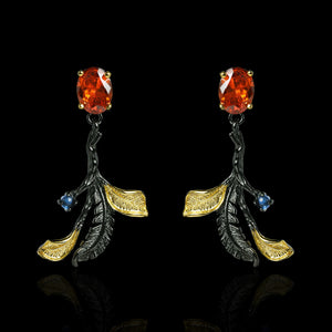 Classic Leaf Shape Red Zircon Party Earrings