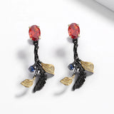 Classic Leaf Shape Red Zircon Party Earrings