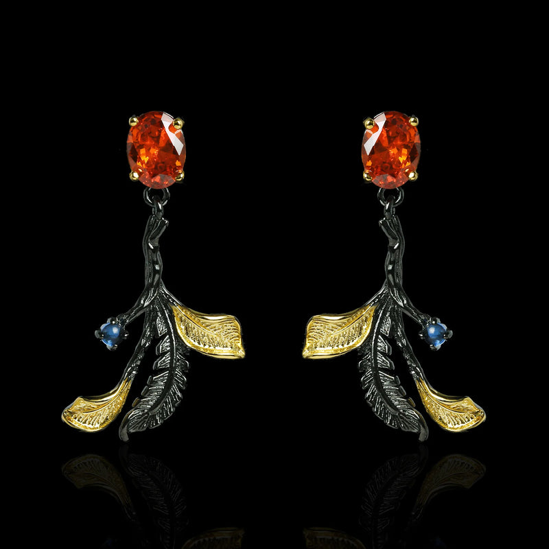Classic Leaf Shape Red Zircon Party Earrings